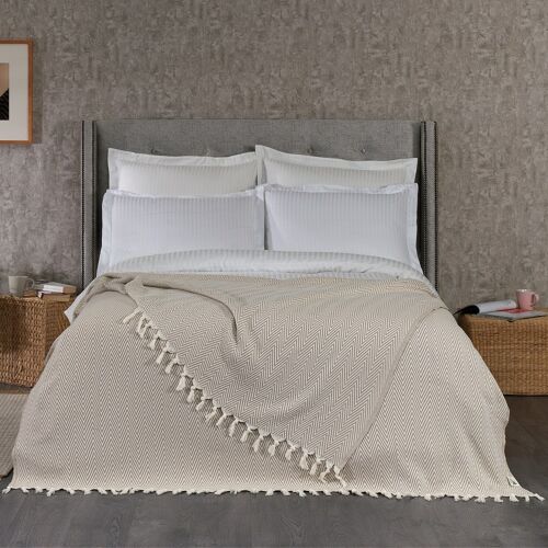 Merich Cotton Chevron Throw Blanket, Taupe