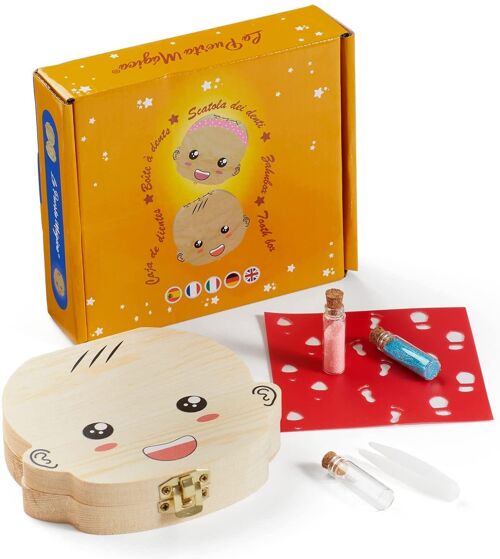( ITALIANO ) Scatola porta dentini da Latte regalo nascita  -  scatola in legno con pinzetta e brillantini (bimbo)