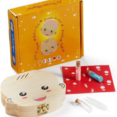 ( ITALIAN ) Scatola porta dentini da Latte nascita gift - scatola in legno con pinzetta ebrillantini (bimbo)