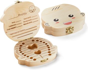 (ITALIEN) Scatola porta dentini da Latte nascita cadeau - scatola in legno con pinzetta ebrillantini (bimbo) 2