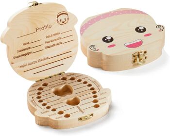 (ITALIEN) Scatola porta dentini da Latte nascita cadeau - scatola in legno con pinzetta ebrillantini (bimba) 3