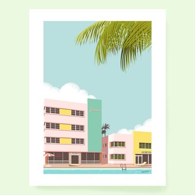 Poster A4 dell'hotel parigino, Miami, Florida, hotel vintage