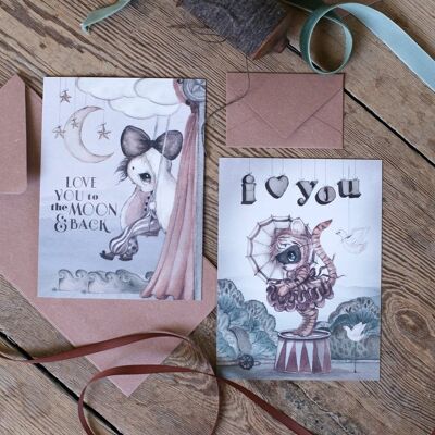 LOT DE 2 CARTES MOON LOVE