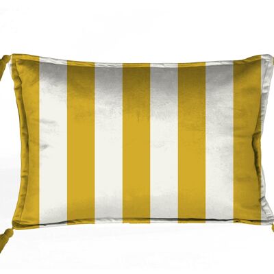 Velvet Cushion 50x35 Tassels (Golden Strips)