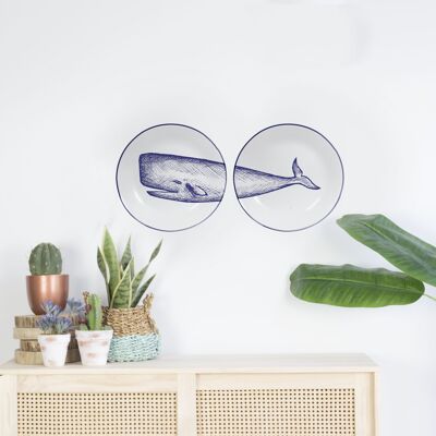 Set of 2 decorative plates Sperm whale