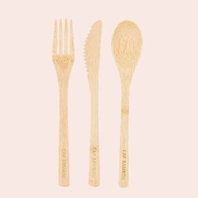 Set of 3 reusable bamboo cutlery
