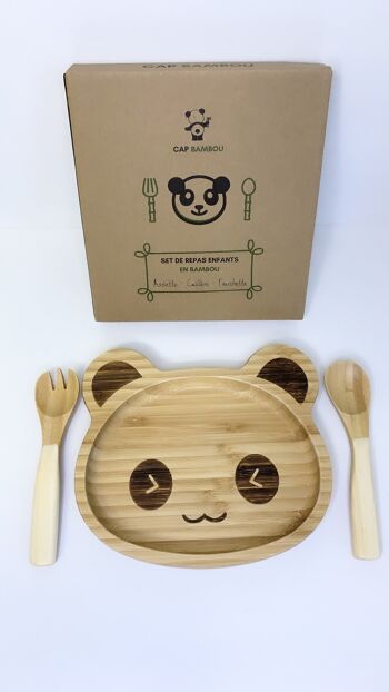 Assiette + fourchette et cuillère en bambou pour enfants 4