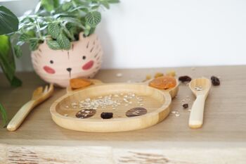 Assiette + fourchette et cuillère en bambou pour enfants 3