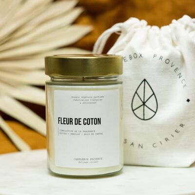 Flor de algodón | Tarro de cristal de 500g | bolsa de algodón gratis | vela vegetal