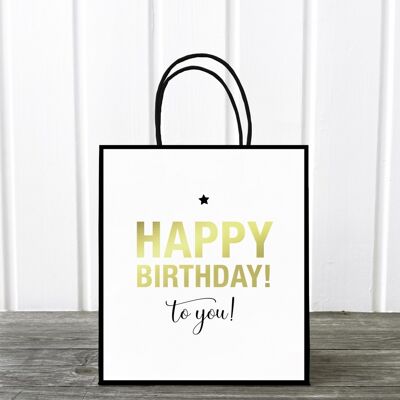 Gift bag: Happy Birthday, black and white, M