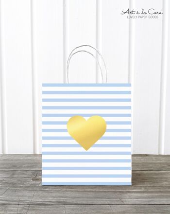 Sac cadeau: coeur doré, bleu M