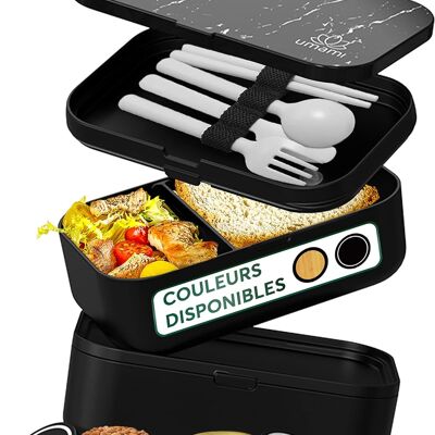 Umami Bento-Lunchbox, 2 Saucentöpfe und Holzbesteck im Lieferumfang enthalten, mikrowellengeeignete Lunchbox, Lunchbox für Erwachsene, unterteilte Essensbox, Bento-Lunchbox, Bento-Box
