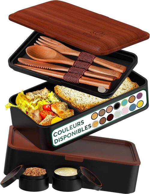 Achat Bento Lunch Box 1,2L Tout Inclus, 4 couverts, Noir & Sapele