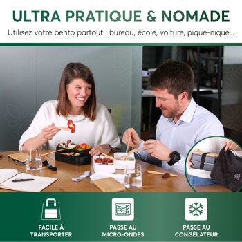 Umami Bento Lunch Box, 2 Pots à Sauce & Couverts en Bois Inclus, Lunchbox Micro-Ondable, Boîte à lunch Adulte, Boîte Repas Compartimentée, Boîte Bento Lunch Box, Bento Box 11