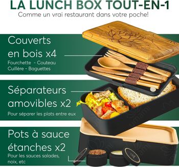 Umami Bento Lunch Box, 2 Pots à Sauce & Couverts en Bois Inclus, Lunchbox Micro-Ondable, Boîte à lunch Adulte, Boîte Repas Compartimentée, Boîte Bento Lunch Box, Bento Box 2