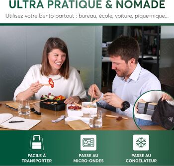 Umami Bento Lunch Box, 2 Pots à Sauce & Couverts en Bois Inclus, Lunchbox Micro-Ondable, Boîte à lunch Adulte, Boîte Repas Compartimentée, Boîte Bento Lunch Box, Bento Box 5