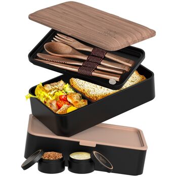 Umami Bento Lunch Box, 2 Pots à Sauce & Couverts en Bois Inclus, Lunchbox Micro-Ondable, Boîte à lunch Adulte/Enfant, Boîte Repas Compartimentée, Boîte Bento Lunch Box, Bento Box 8