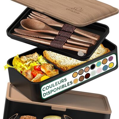 Umami Bento Lunch Box, 2 Sauce Pots & Wooden Cutlery Included, Microwavable Lunchbox, Adult/Child Lunch Box, Compartmented Meal Box, Bento Lunch Box, Bento Box