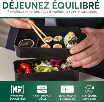 Umami Bento Lunch Box, 2 Pots à Sauce & Couverts en Bois Inclus, Lunchbox Micro-Ondable, Boîte à lunch Adulte/Enfant, Boîte Repas Compartimentée, Boîte Bento Lunch Box, Bento Box 4