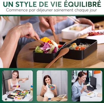 Umami Bento Lunch Box, 2 Pots à Sauce & Couverts en Bois Inclus, Lunchbox Micro-Ondable, Boîte à lunch Adulte/Enfant, Boîte Repas Compartimentée, Boîte Bento Lunch Box, Bento Box 7