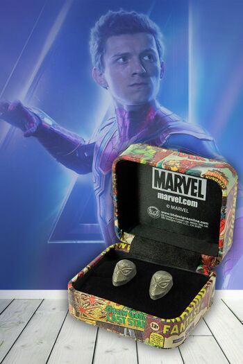 Boutons de manchette 3D Super Hero Spiderman pour hommes / Marvel Comics avec boîte-cadeau 7
