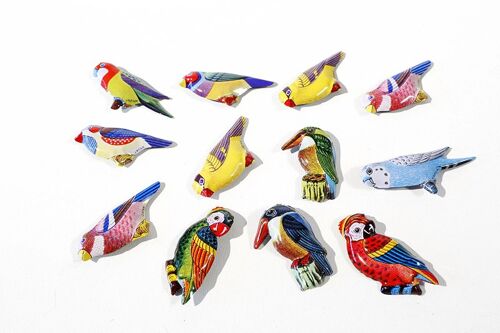Anstecker Vögel, alt 12er Display, Made in Japan