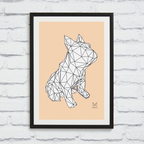 French Bulldog Screen Print - Frank White on Peach framed