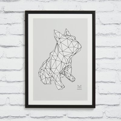 French Bulldog Screen Print - FRANK White on Grey