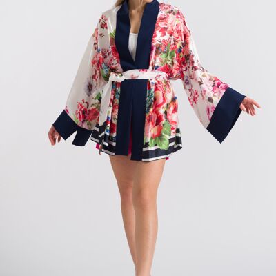 Çiçekli Saten Kısa Kimono