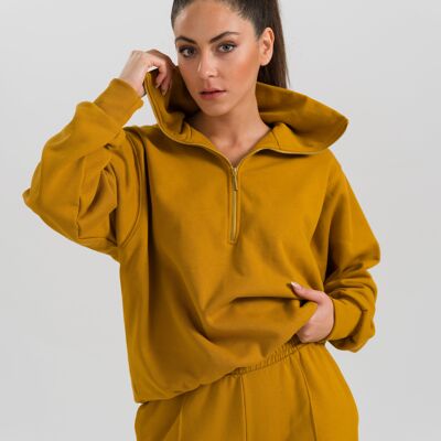 Hardal Fermuarlı Organik Sweatshirt