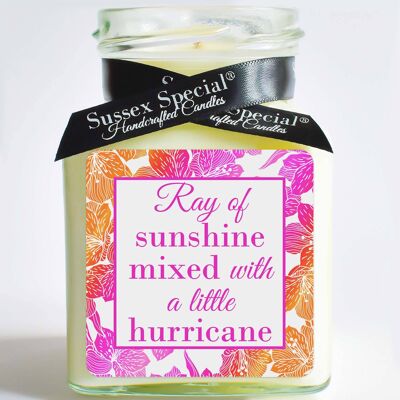 "Ray of sunshine mixed with a little hurricane" Soy Candle - Sticker Only 5x5 cm