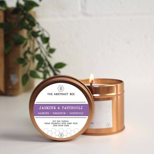 Jasmine and Patchouli Scent Tin Candle