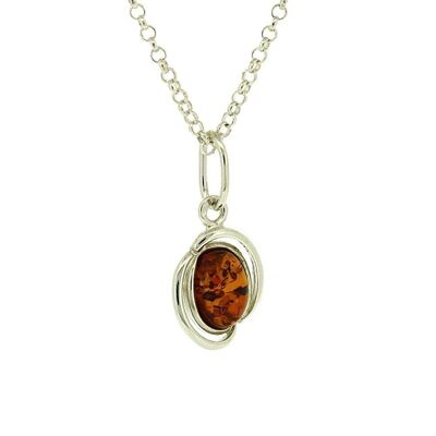 Pendentif Double Ensemble Ambre Cognac avec Chaîne Trace 18" et Boîte de Présentation