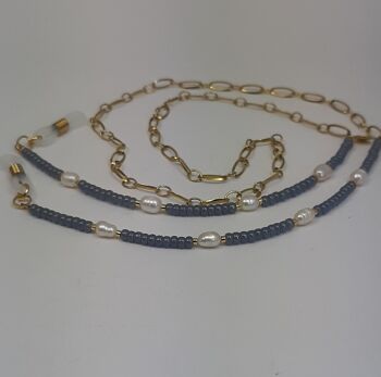 Cordon à lunettes miyuki perle acier inoxydable plaqué or gris ardoise bleu 1