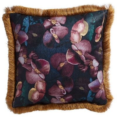 Bidum cushion poly. velvet w. fringes 50x50 cm dark rose ass.