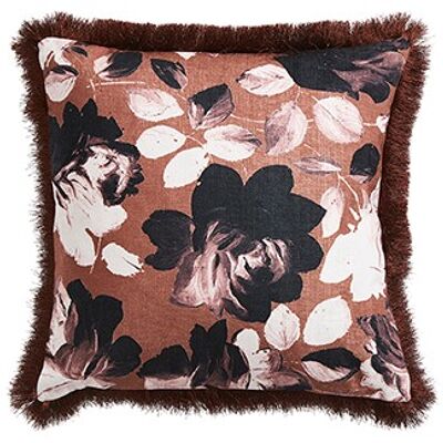 Flos cushion w/fringe cott. 50x50 cm brown/rose