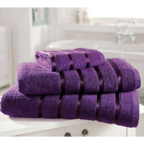 100% Egyptian Cotton Hand Face Bath Bale Towels Jumbo Sheet Satin Stripe - Aubergine-kensington 4pc hand towel