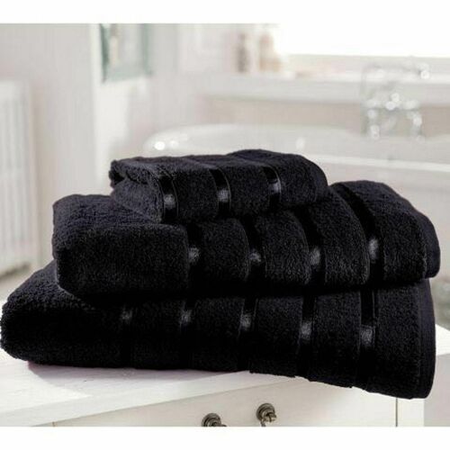 100% Egyptian Cotton Hand Face Bath Bale Towels Jumbo Sheet Satin Stripe - Black-kensington 4pc hand towel