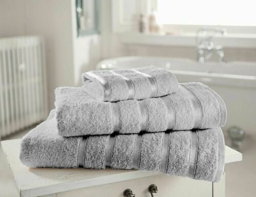 100% Egyptian Cotton Hand Face Bath Bale Towels Jumbo Sheet Satin Stripe - Silver-kensington 4pc hand towel