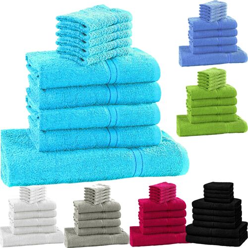10Pc 100% Cotton Hand + Face & Bath Towel Bale Towels Sheet Set - Azzoro Aqua