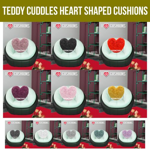 38cm Heart Shape Cuddly Teddy Fleece Fluffy Filled Cushions - Charcoal