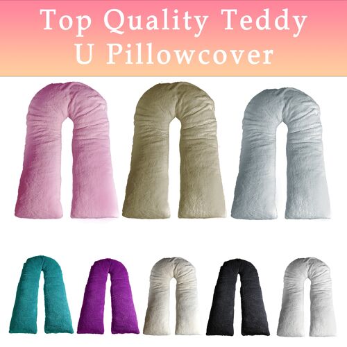 9FT Teddy Fleece U Shaped Orthopaedic Pillowcase Cover Only - Silver