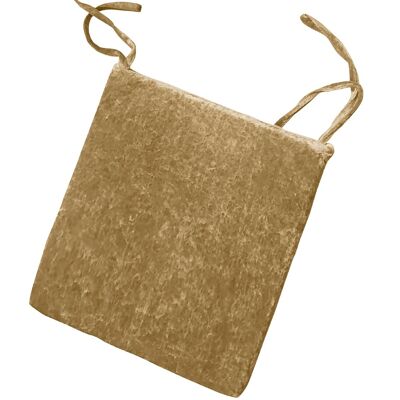 Crushed Velvet Foam Filled Seat Pads Chair Tie On Cushions - Pack of 1, pack of 2, pack of 4 Beige Pack-of-4