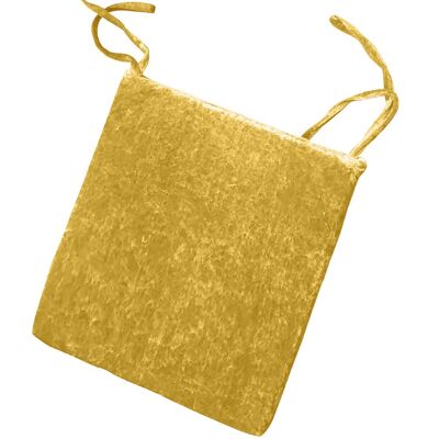 Crushed Velvet Foam Filled Seat Pads Chair Tie On Cushions - Pack of 1, pack of 2, pack of 4 Mustard Pack-of-4