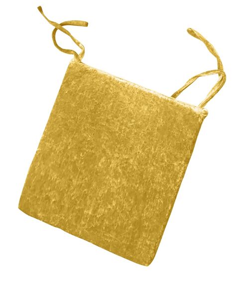 Crushed Velvet Foam Filled Seat Pads Chair Tie On Cushions - Pack of 1, pack of 2, pack of 4 Mustard Pack-of-2