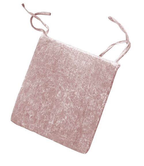Crushed Velvet Foam Filled Seat Pads Chair Tie On Cushions - Pack of 1, pack of 2, pack of 4 Blush-pink Pack-of-1