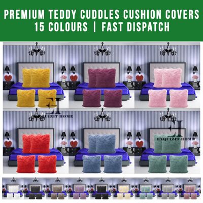 PACK OF 4 TEDDY HUG & SNUG FLUFFY FLEECE CUSHION COVER - Teal