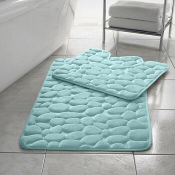 TAPIS DE BAIN GALETS SOCLE MOUSSE MÉMOIRE ENSEMBLE 2PC - Prune 2