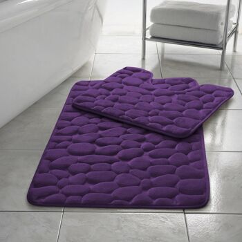 TAPIS DE BAIN GALETS SOCLE MOUSSE MÉMOIRE ENSEMBLE 2PC - Prune 8