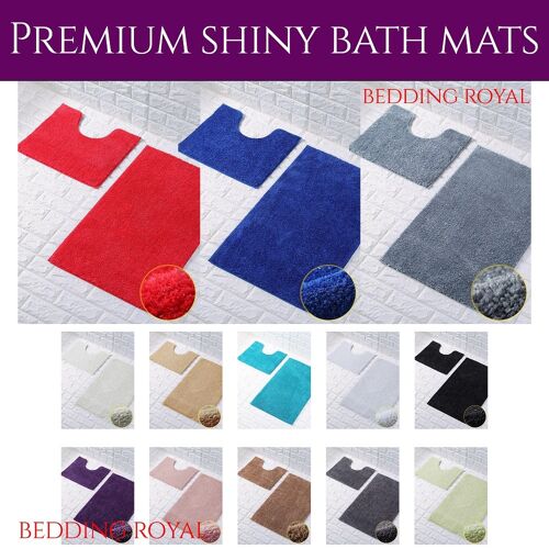 Shiny Bath Mat and Pedestal Mat Sparkling 2 PCs Bath Rug - Cream